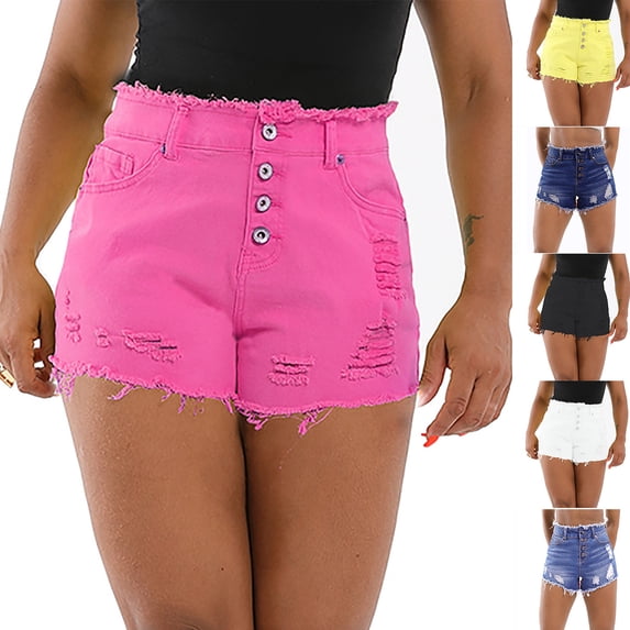 TARIENDY High Rise Jean Shorts for Women Distressed Cutoff Buttoned Short Jeans Stretch Skinny Ripped Denim Shorts with Pockets White L
