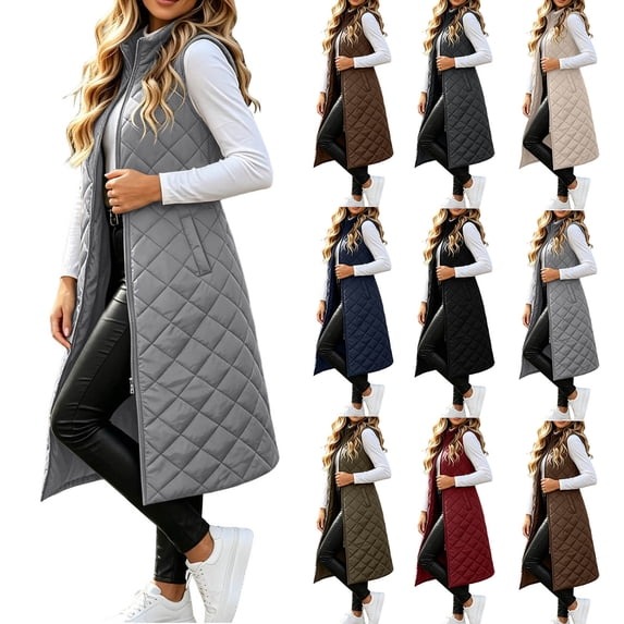 TARIENDY Long Quilted Vest Women Lightweight Sleeveless Fall Winter Puffer Jackets Stand Collar Zip Up Warm Fall Winter Outerwear Wine L