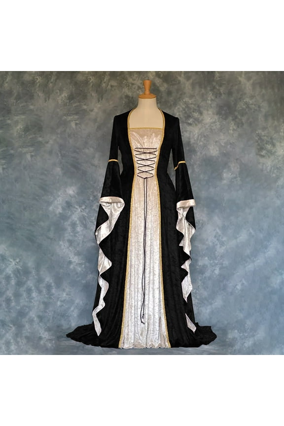 Medieval Gown Dresses for Women Vintage Velvet Victorian Dress Renaissance Irish Dresses Lace Up Trumpet Sleeve Ball Gowns