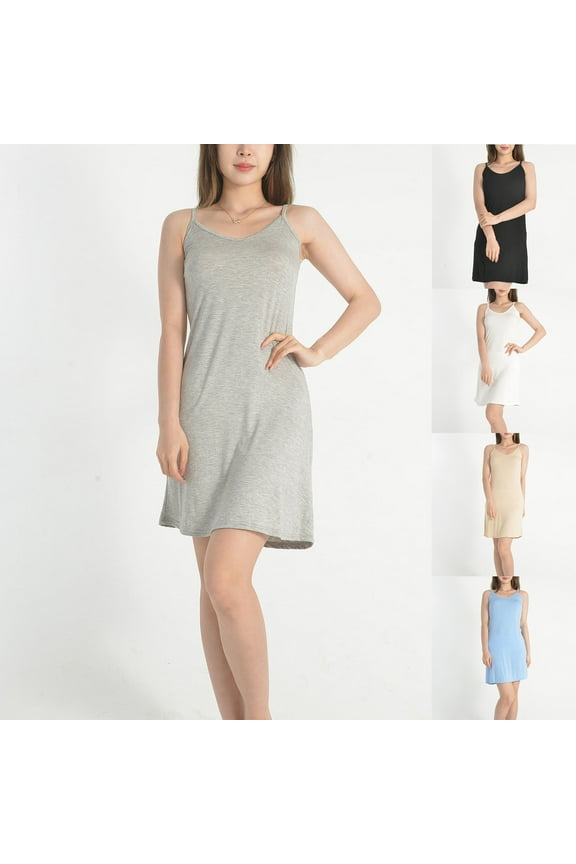 Nightgowns for Women Soft Cotton Spaghetti Straps Sleepdress Solid Color Full Slip Nightwear Chemise Sleepwear Pj Dress Black L