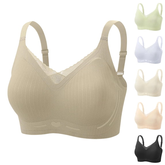 TARIENDY Plus Size Bra for Big Bust Women Wireless Seamless Bras Comfort Full Coverage Mesh Bralette Push Up Everyday Bra Adjustable Straps Bralettes Khaki L