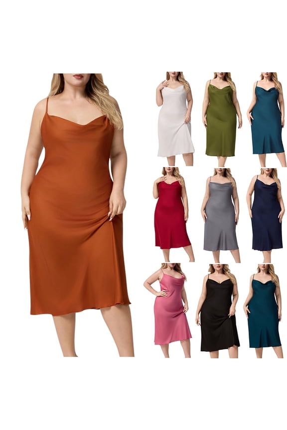 Plus Size Camisole Nightgowns for Women with Built in Bra Satin Slip Dress Sleeveless Spaghetti Straps Nightdress Chemise Sleepwear Blue XXXL