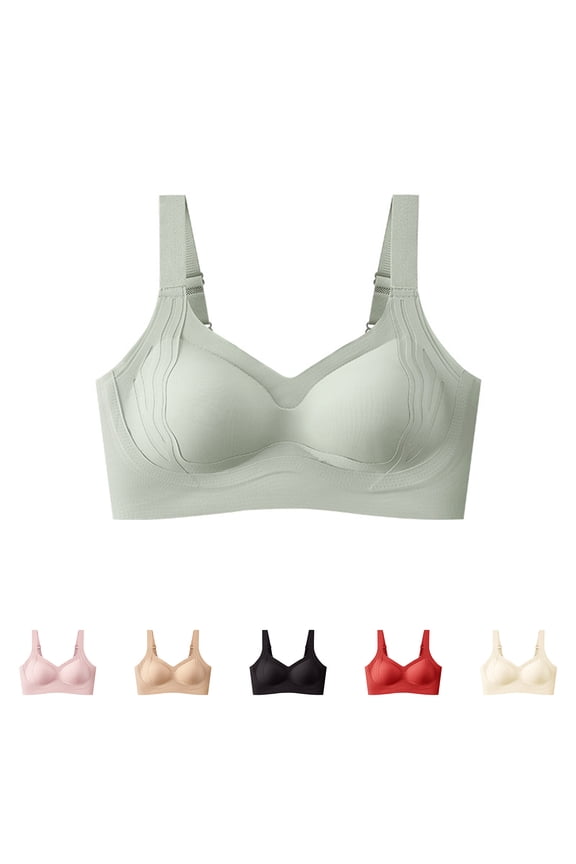 Plus Size Everday Bra for Large Breasts Women Adjustable Straps Full Coverage Support Bras Wireless Push Up Bralettes Seamless Everyday Bra Green L