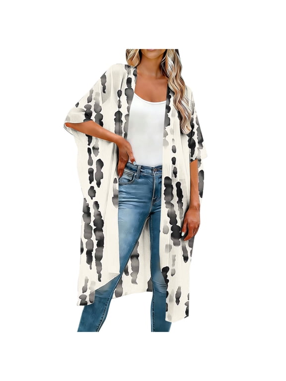 Plus Size Kimonos for Women Bathing Suit Cover Up Lightweight Breathable Summer Cardigan Loose Open Front Beach Coverups White*3 XXXXXL