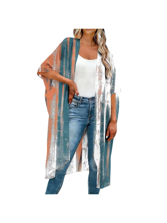 Plus Size Kimonos for Women Bathing Suit Cover Up Lightweight Breathable Summer Cardigan Loose Open Front Beach Coverups White*5 XXL