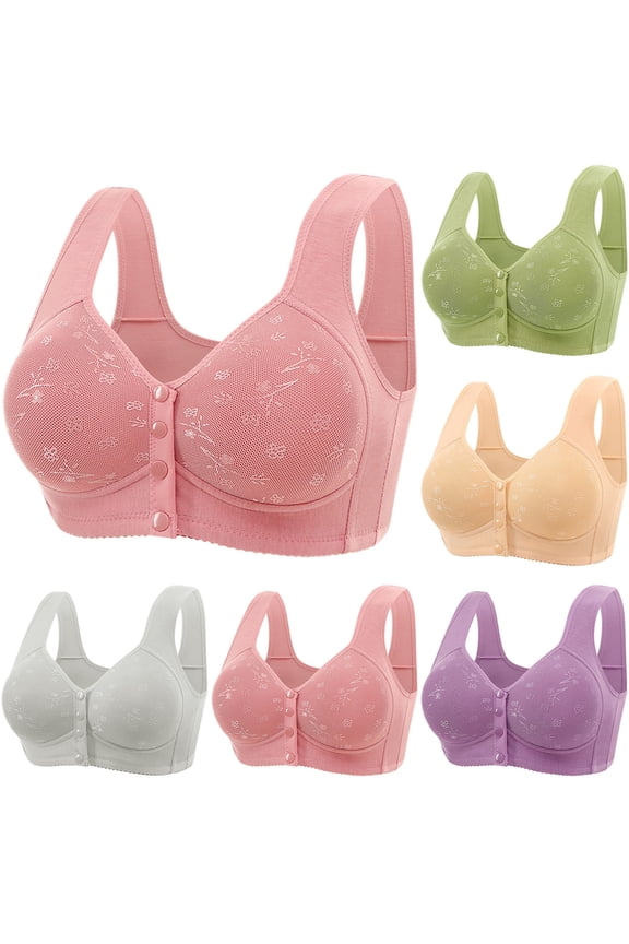 Plus Size Lace Bra for Large Breast Front Closure Push Up Bras for Older Women Wirefree Everday Bra Wide Straps Full Coverage Bralette Beige 50