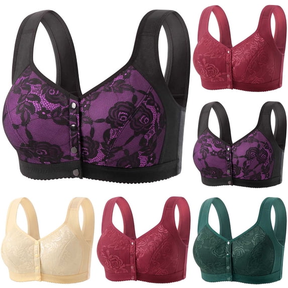 TARIENDY Plus Size Womens Bra for Large Bust Front Closure Bras for Older Women Full Coverage Lift Everyday Bra Wirefree Lace Bralette Red L
