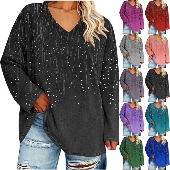TARIENDY Plus Size Womens Shirts V Neck Oversized Long Sleeve T-shirts Vintage Printed Fall Casual Tops Spring Vacation Outfits Sky Blue*1 XXXXL