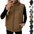 thumbnail image 1 of TARIENDY Puffer Quilted Vest for Women Stand Collar Zipper Warm Winter Jackets Lightweight Sleeveless Casual Padded Coat Black L, 1 of 9