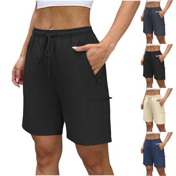 TARIENDY Quick Dry Athletic Shorts Women Drawstring Waisted Hiking Cargo Shorts with Zipper Pockets Running Activewear for Exercise Lounge Dark Gray L