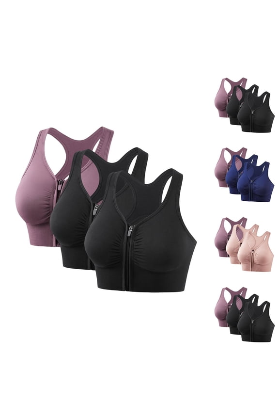Quick Dry Sports Bra Plus Size Wireless Front Closure Sports Bras for Women 3 Pack High Impact Racerback Workout Bras Running Gym Yoga Tops Bralettes Pink XXXL