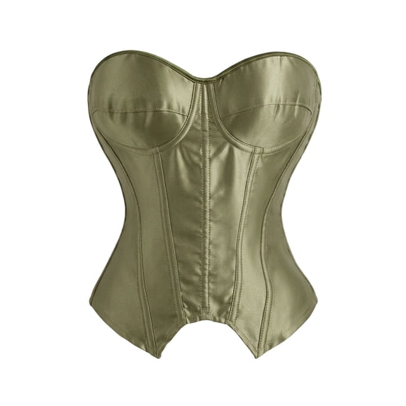 TARIENDY Satin Bustier Tops for Women Boned Strapless Bustiers Shapewear Lingerie Waist Cincher Overbust Bodice Party Clubwear Army Green XS