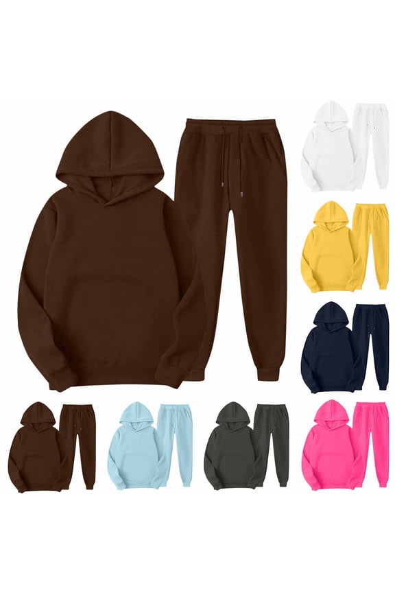 Solid Color Sweatsuits for Women 2 Piece Outfit Casual Long Sleeve Hoodies and High Waist Sweatpants Fall Winter Tracksuit with Pockets Hot Pink XXL