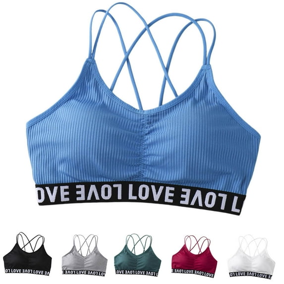 TARIENDY Sport Bras for Women Letter Print Ribbed Knit Bras Spaghetti Strap Beauty Back Bralette Comfort Everyday Bra White L