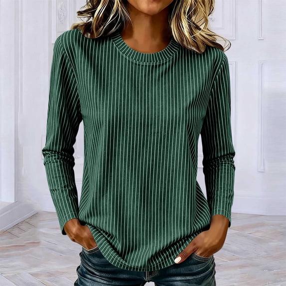 TARIENDY Striped Shirt Women Long Sleeve Fall Layering Shirts Crewneck Basic Casual Tees Fashion Spring Clothes XXXXL