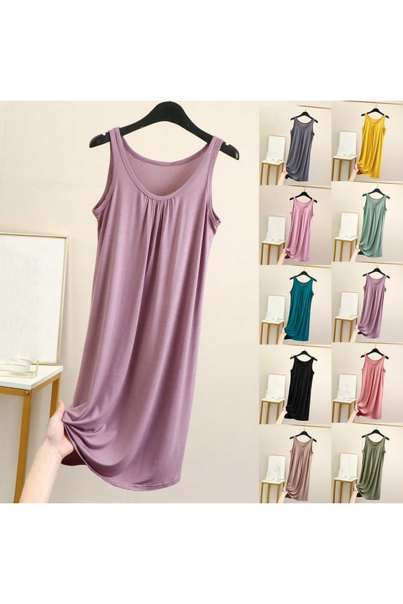 Summer Nightgowns for Women Plus Size Soft Cotton Midi Sleeveless Nightdress Pleated Tank Dress Loungewear XXXXL 20%Modal,40% Cotton,40% Polyester