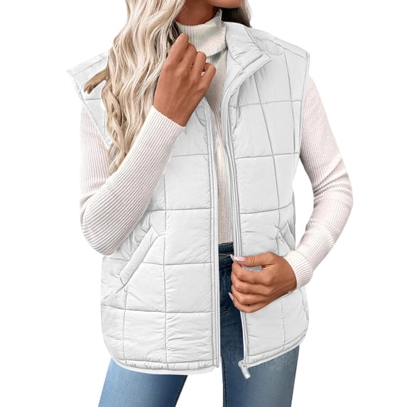 TARIENDY Thin Quilted Vest Women Sleeveless Stand Collar Jackets with Zipper Lightweight Puffer Vests Casual Outerwear White S