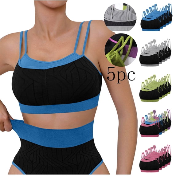 TARIENDY Unpadded Sports Bra for Women 5 Pack Breathable Stretchy Sports Bras Spaghetti Strap Full Coverage Workout Bralette Support Gym Crop Tops Gray M
