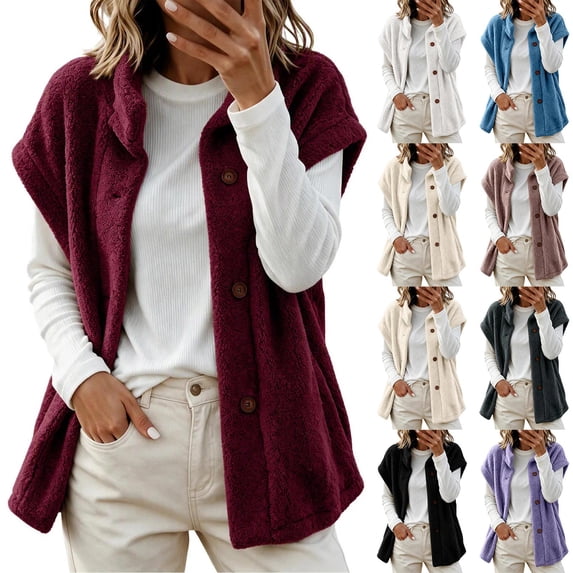 TARIENDY Warm Vests for Women Winter Fleece Jackets Sleeveless Stand Collar Button Down Outerwear Vest for Cold Weather Blue L