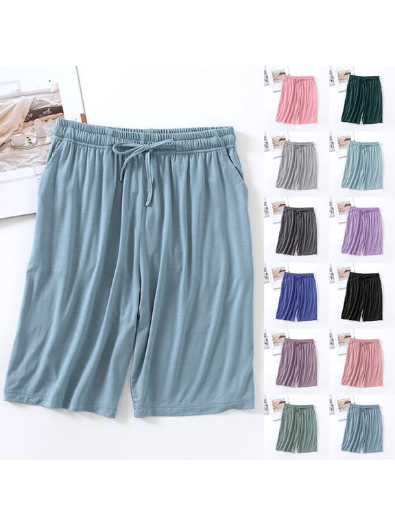 Women's Soft Sleep Pajamas Knee Length Modal Shorts Comfy Loose Basic Long Shorts Drawstring Elastic Waist Lounge Shorts XL