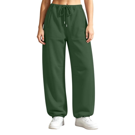 TARIENDY Women's Wide Leg Sweatpants with Pockets Wide Leg Cinch Bottom Casual Trousers Drawstring Low Rise Fall Sweat Pants Army Green S