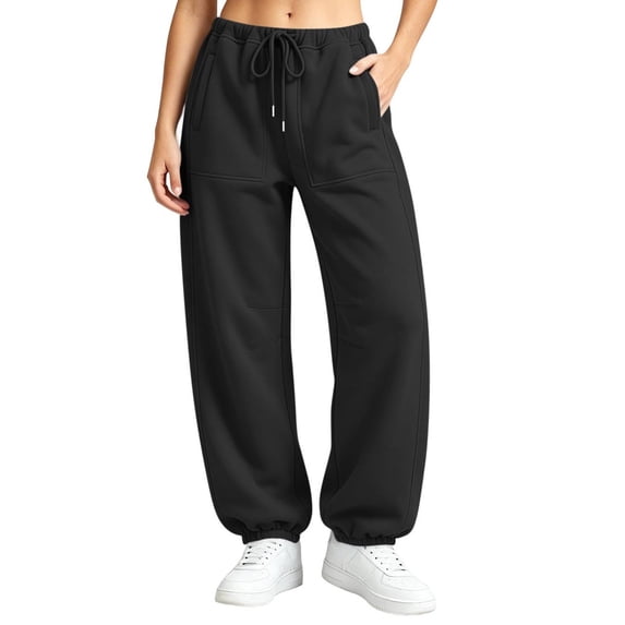 TARIENDY Women's Wide Leg Sweatpants with Pockets Wide Leg Cinch Bottom Casual Trousers Drawstring Low Rise Fall Sweat Pants Dark Gray L