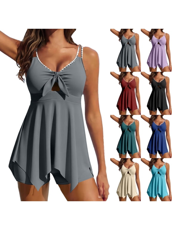Womens Bathing Suits 2 Piece Tankini Swimsuit Sets Flowy Swim Skirts with Boyshorts Tummy Control Beach Swimwear L