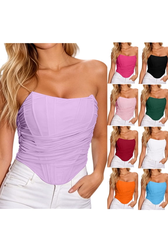 Womens Corset Top Plus Size Overbust Bustiers Crop Tops Boned Mesh Body Shaper with Zipper Going Out Strapless Bodice Orange L
