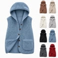 thumbnail image 1 of TARIENDY Womens Fleece Vest with Pocket Hooded Sleeveless Button Down Jackets Fuzzy Warm Casual Coat Vests Lightweight Fall Winter Outerwear Dark Blue L, 1 of 6