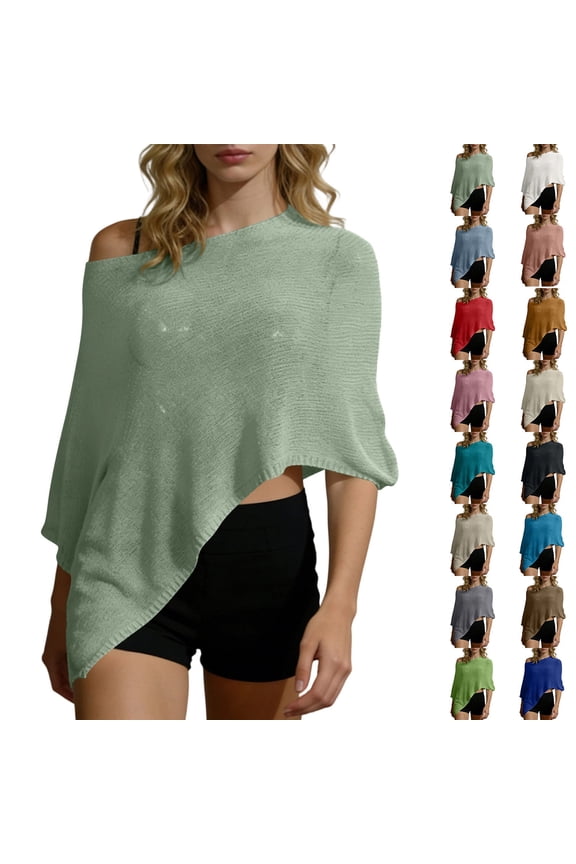 Womens Knit Ponchos Shawl Wrap Soft Lightweight Crochet Cover Ups Irregular Summer Shrug Beach Swimsuit Coverups Brown Free Size