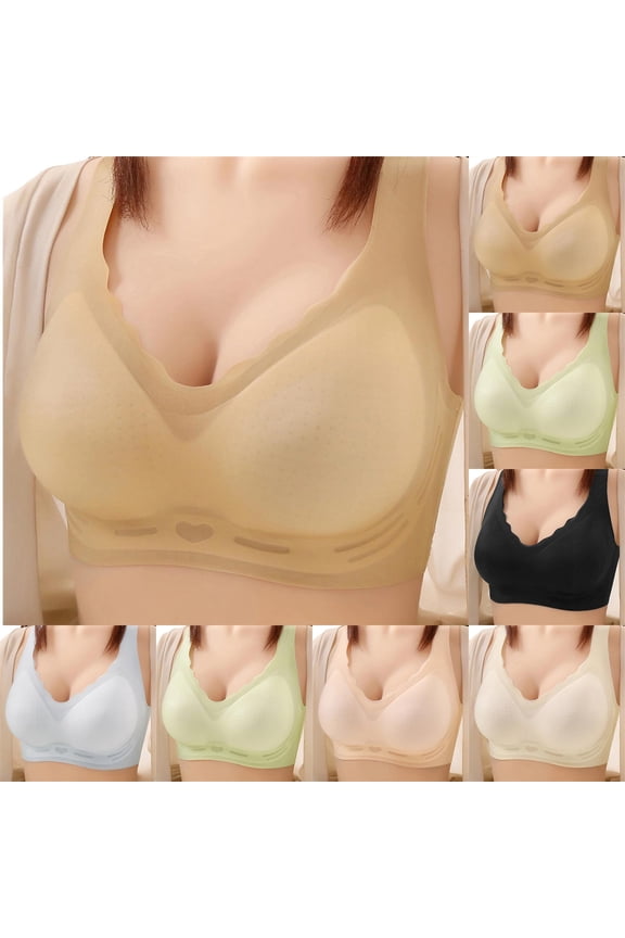 Womens Seamless Bras Plus Size Bra for Big Breast Supportive Wirefree Everyday Bra Comfort Wide Straps Full Coverage Bralette Soft Jelly Bralettes Beige L