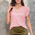 thumbnail image 1 of TARIENDY Womens Sequin Shirts Elegant Ruffled Short Sleeve Party Tops Fashion Sparkly Glitter Shirt Loose Fit V Neck Tunic Tops Pink XL, 1 of 9