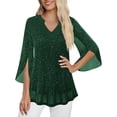 thumbnail image 1 of TARIENDY Womens Sequin Tops 3/4 Sleeve Mesh Shirts for Evening Party Sparkly Glitter V Neck Night Club Blouses Army Green L, 1 of 7