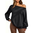 thumbnail image 1 of TARIENDY Womens Sweatshirts Loose Fit Casual Long Sleeve Fall Shirts Fashion Off the Shoulder Pullover Tops Fleece Lined Solid Color Outfits Black M, 1 of 9