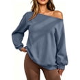 thumbnail image 1 of TARIENDY Womens Sweatshirts Loose Fit Casual Long Sleeve Fall Shirts Fashion Off the Shoulder Pullover Tops Fleece Lined Solid Color Outfits Blue XL, 1 of 9