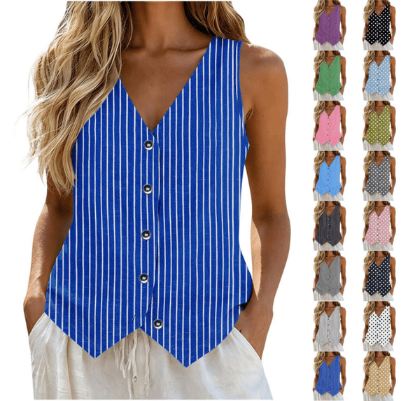 TARIENDY Womens V Neck Tank Tops Button Down Sleeveless Shirts polka dot Vest Tops Fashion Clothes Summer Casual Outfits White*1 XXL