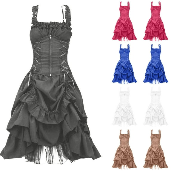 TARIENDY Womens Victoria Dresses Retro Steampunk Dress Renaissance Dresses for Women Corset Lace Up Dress Ruffled Cinched Gown Dresses Plus Size Party Dress