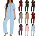 thumbnail image 1 of TARIENDY 2 Piece Pajama Sets for Women Soft Button Down Lounge Set with Pocket Short Sleeve Pjs Tops and Long Pants Solid Color Sleepwear Set Khaki L, 1 of 7