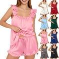 thumbnail image 1 of TARIENDY Womens Satin Pajama Set Sleeveless Tank Tops and Shorts 2 Piece Ruffle Loungewear Sets Solid Color Comfy Sleepwear White S, 1 of 10