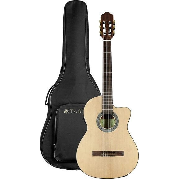 TARIO 39 Inch Electric cutaway Classical Guitar Full Size Acoustic Guitar Thin body Spruce top Mahogany back and sides Okoume neck laurel fingerboard