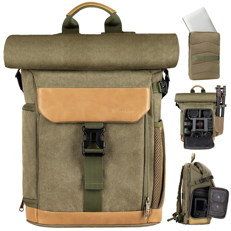 Green and Tan Canvas Camera Backpack || Photography Backpack for Women or Men Backlight® Sprint Camera Backpack for the Minimalist  main image 4