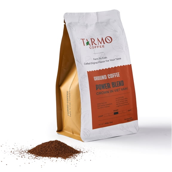 TARMO - POWER BLEND | Low Acid Ground Coffee | Specialty Vietnamese Coffee | Premium Arabica & Robusta Blend, Medium Roast Coffee, 12 Oz Bag