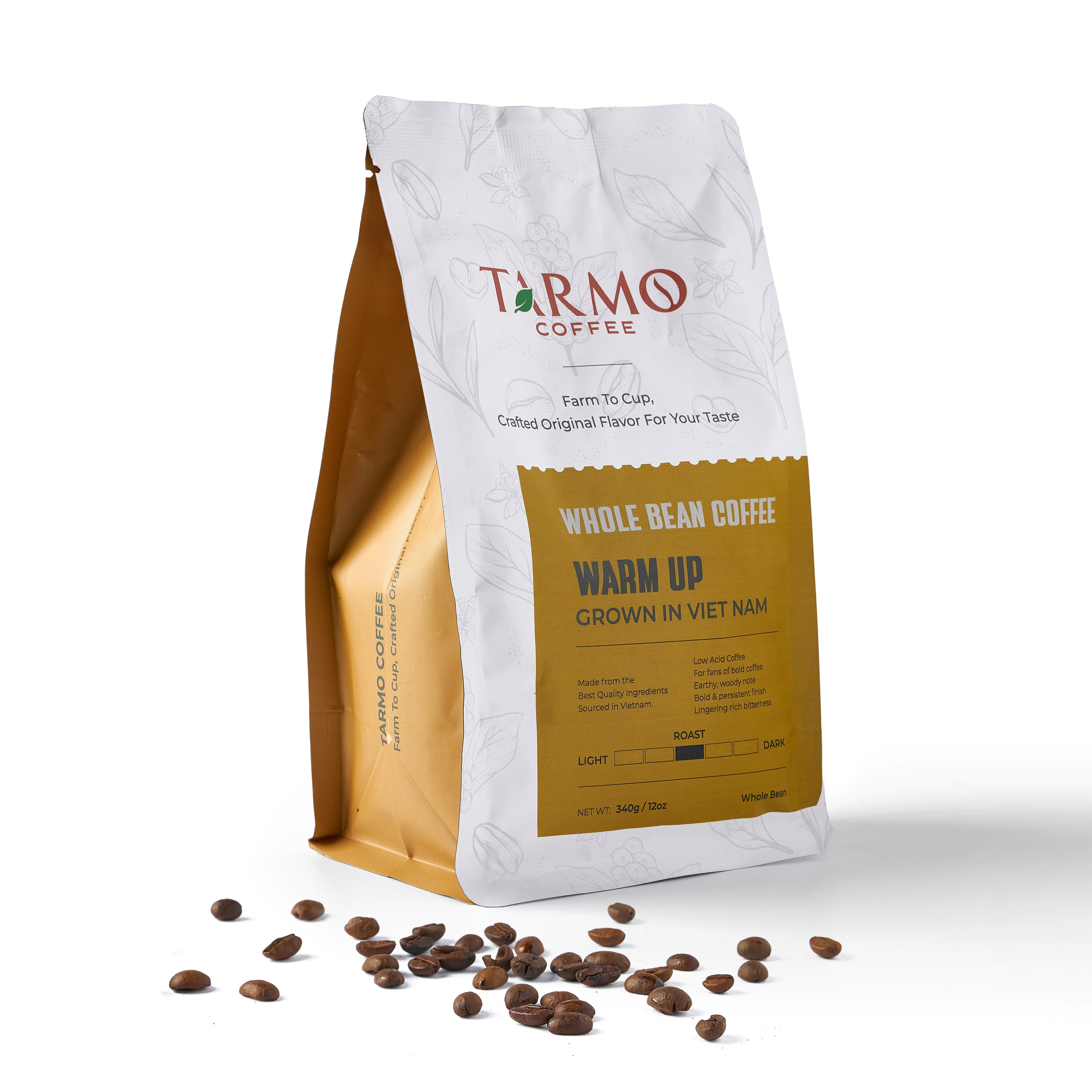 TARMO - WARM UP | Low Acid 100% ROBUSTA Whole Bean Coffee | Specialty Vietnamese Coffee | Single Origin Medium Roast Coffee Beans | 35.5 Oz Bag