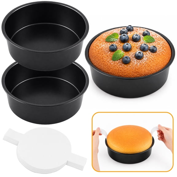 TARNIQOZ 6 Inch Cake Pan Set of 3, Nonstick Round Cake Pans with 20 Sheets Parchment Paper, Carbon Steel Baking Pans for Layer Cakes and Smash Cakes