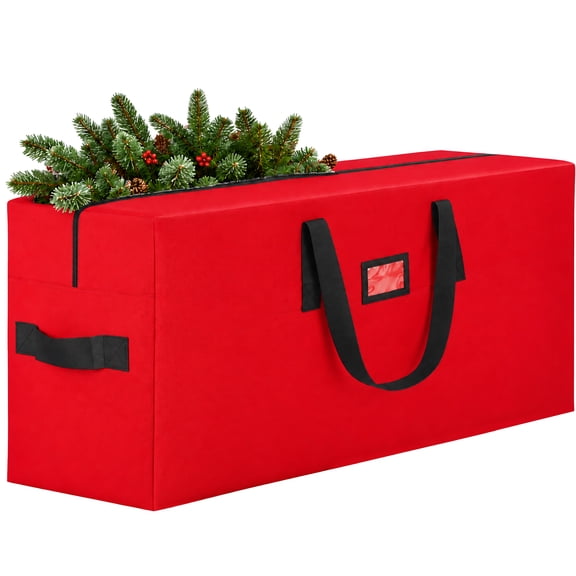TARNIQOZ 7.5 Ft Christmas Tree Storage Bag, Large Heavy Duty 900D Oxford Artificial Xmas Tree Storage Container with Reinforced Handles and Dual Zippers, Red