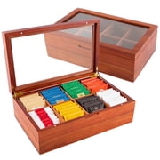 TARNIQOZ Acacia Tea Box Organizer Storage Box, Wooden Tea Bag Holder with 8 Removable Compartments, Clear Window and Magnetic Lid Tea Containers for Tea Bags Countertop Kitchen Cabinet Pantry