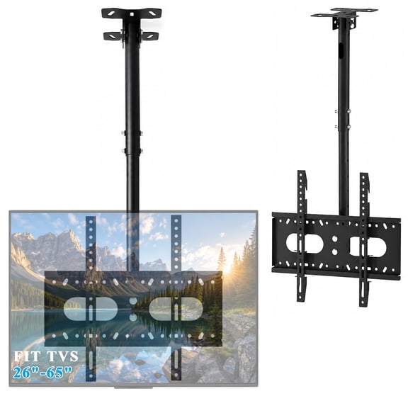 TARNIQOZ Ceiling TV Mount for 26-65 Inch TVs, Adjustable Height TV Ceiling Mount with 360 Swivel and Tilt, Fits Flat and Sloped Ceilings, Holds up to 100 lbs, Max VESA 400x400mm, Black