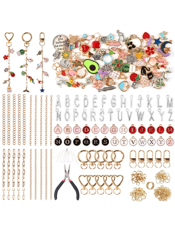 Keychain Making Kit, 315 Pcs DIY Bag Charm Kit with Charms, Keychain Clips, Extender Chains, Key Rings, Jewelry Plier and Letter Beads for Crafting, Custom Keychains and Gifts