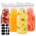 Ice Tea Pitcher Set TARNIQOZ Plastic Carafe with Lid Set of 4, 35 Oz Round Base Juice ...