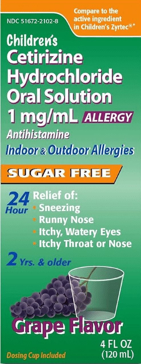 TARO Children's Cetirizine Oral Solution Syrup Allergy Relief for Sneezing, Runny Nose, Itchy, Watery Eyes Grape Flavor | 2 yrs. & Older